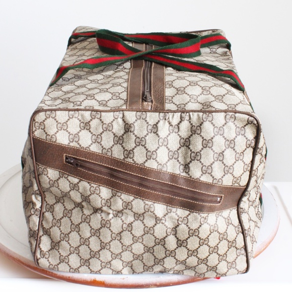 Gucci Duffle Bag GG Logo Canvas Brown Leather Trim Folding Travel Carry On 80s - Picture 9 of 15